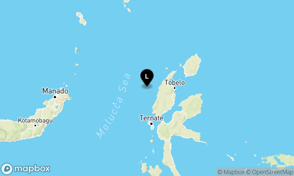 Peta Gempa Pusat gempa berada di laut 54 km barat laut Halmahera Barat