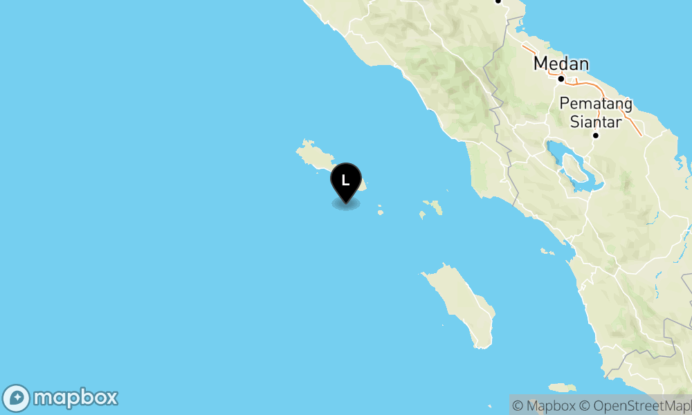 Peta Gempa Pusat gempa berada di laut 37 km baratdaya Sinabang