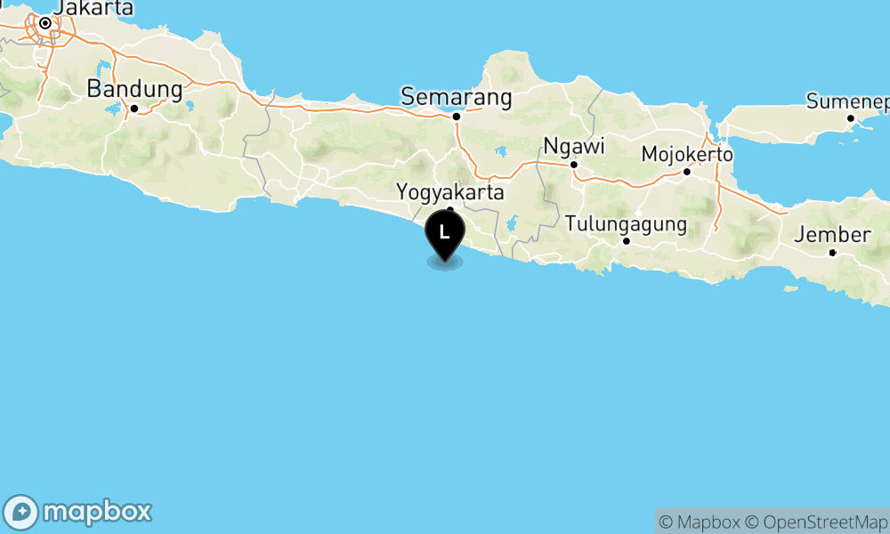 Peta Gempa Pusat gempa berada di laut 43 km baratdaya Bantul