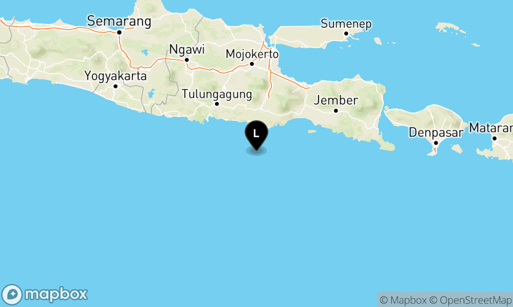Peta Gempa Pusat gempa berada di laut 75 km BaratDaya Kab. Malang
