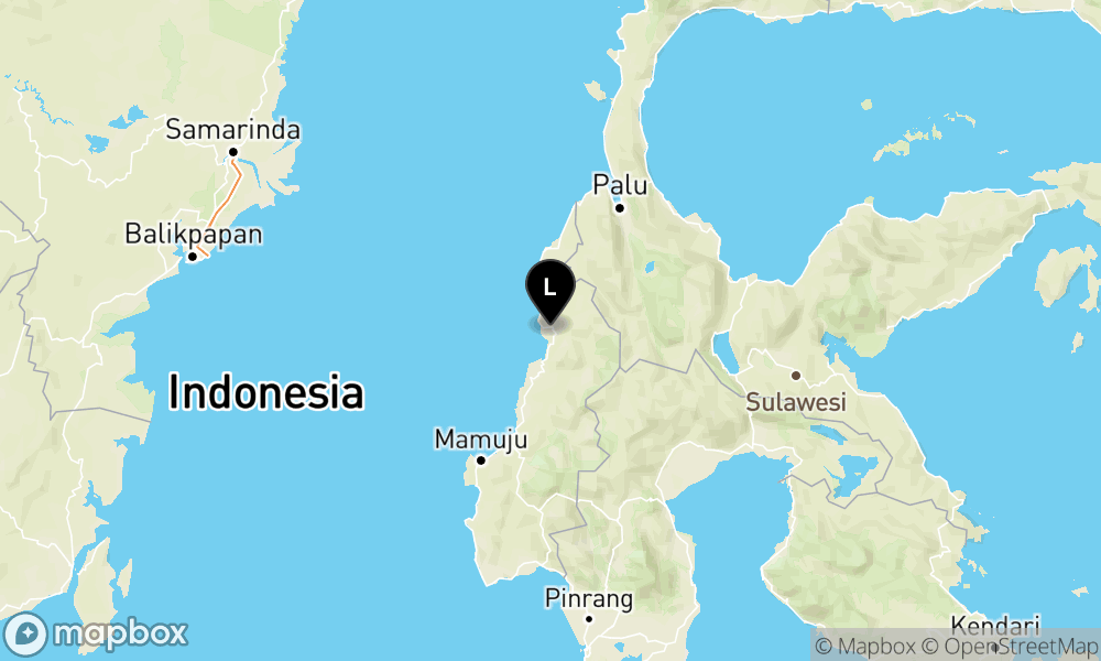 Peta Gempa Pusat gempa berada di darat 38 km barat laut Mamuju Tengah
