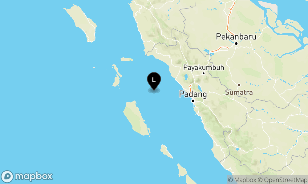 Peta Gempa Pusat gempa berada di laut 77 km timur laut Pulau Siberut, Kepulauan Mentawai