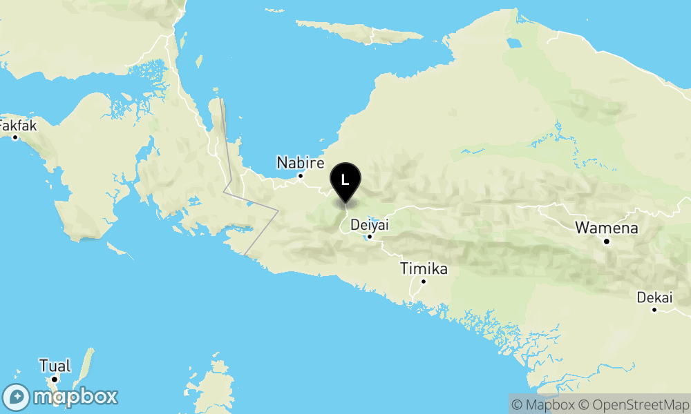 Peta Gempa Pusat gempa berada di darat 33 km baratlaut Dogiyai