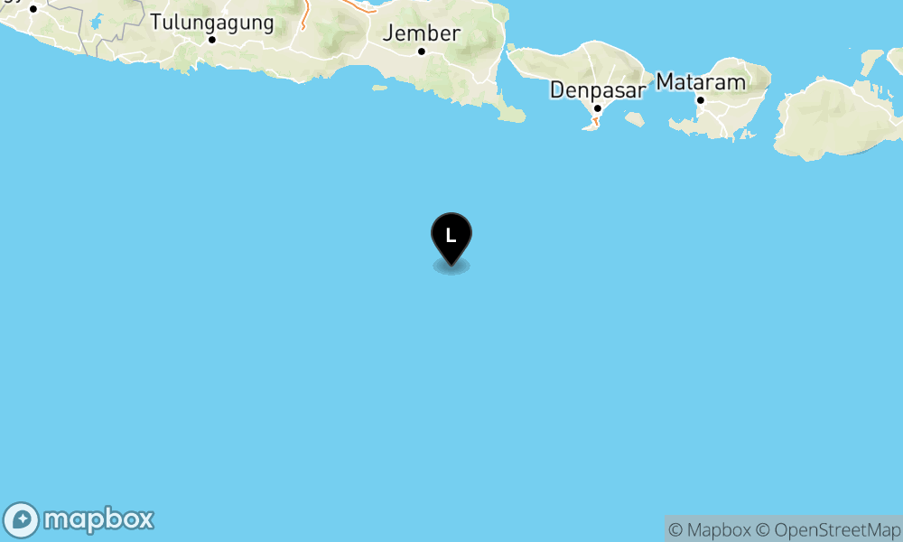 Peta Gempa Pusat gempa berada di laut 196 km barat daya Kuta Selatan