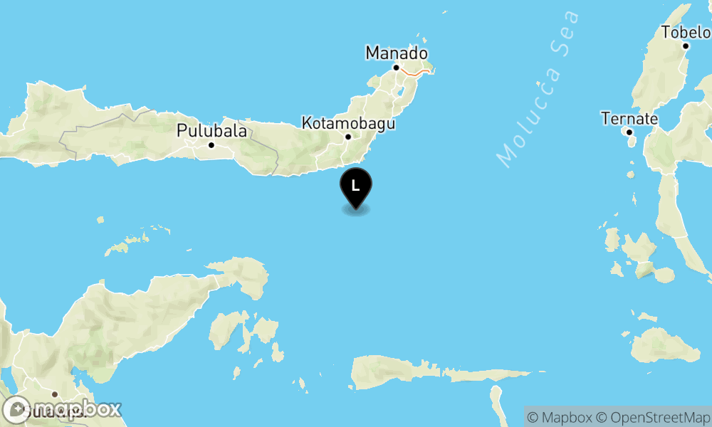 Peta Gempa Pusat gempa berada di laut 69 km tenggara Bolaang Uki, Bolaang Mongondow Selatan
