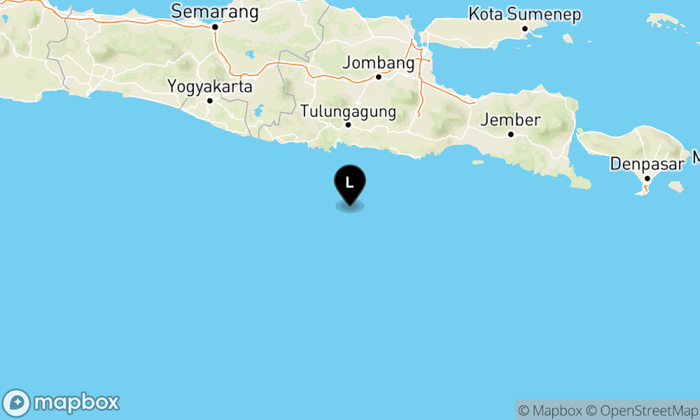Peta Gempa Pusat gempa berada di laut 101 km baratdaya Kab. Blitar