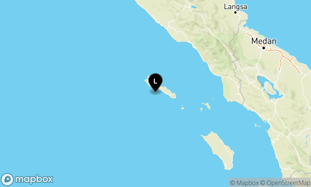 Peta Gempa Pusat gempa berada di laut 44 km baratdaya Sinabang