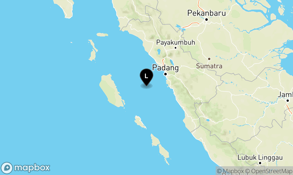 Peta Gempa Pusat gempa berada di laut 67 km barat daya Padang