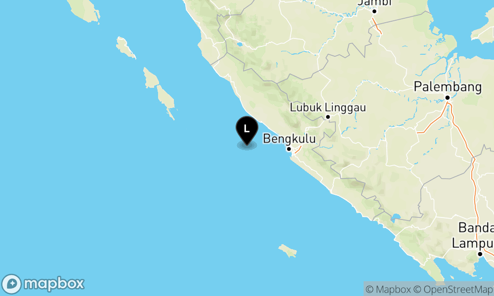 Peta Gempa Pusat gempa berada di laut 76 km baratdaya Bengkulu Utara