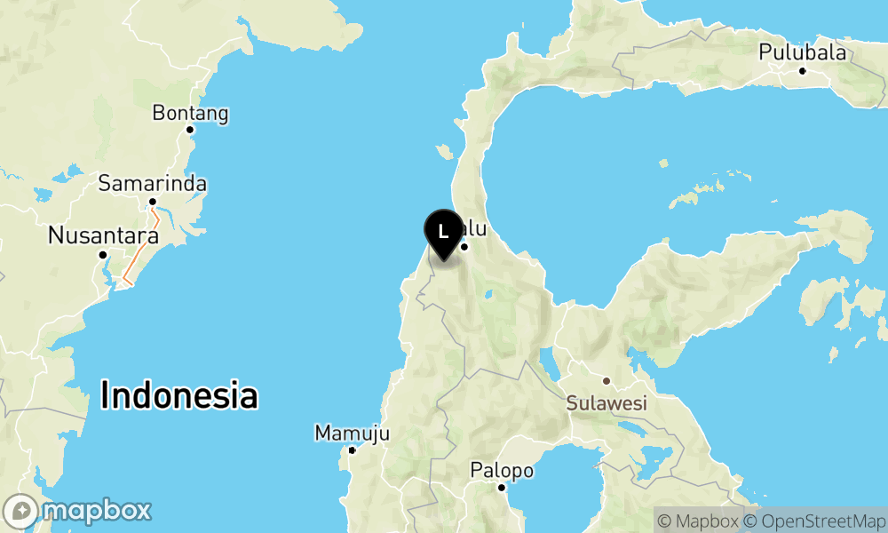 Peta Gempa Pusat gempa berada di darat 28 km baratdaya Palu