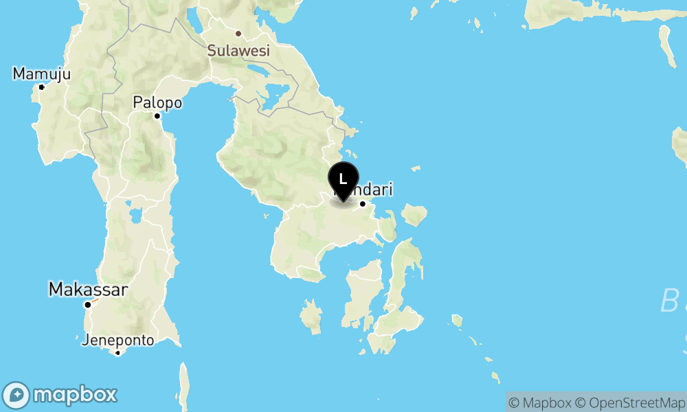 Peta Gempa Pusat gempa berada di darat 2 km baratlaut Sabulakoa, Konawe Selatan