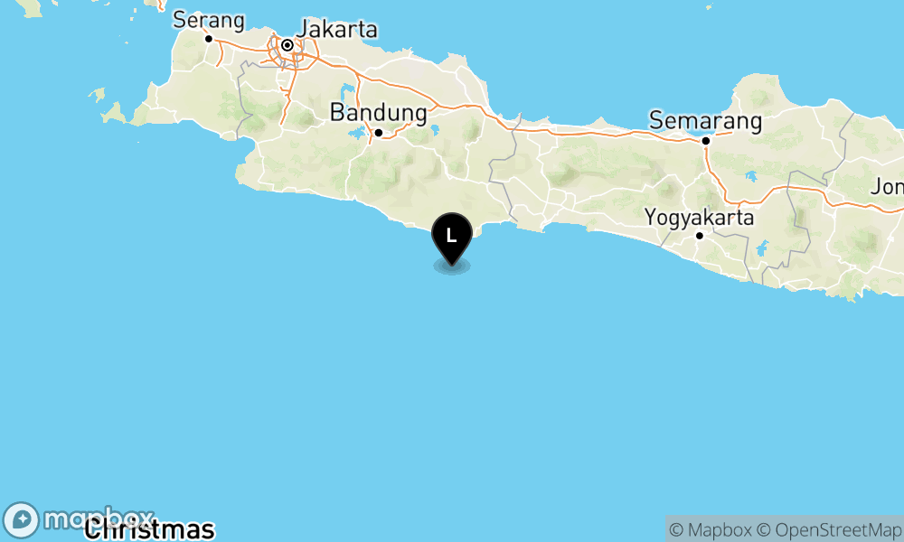Peta Gempa Pusat gempa berada di laut 52 km baratdaya Pangandaran