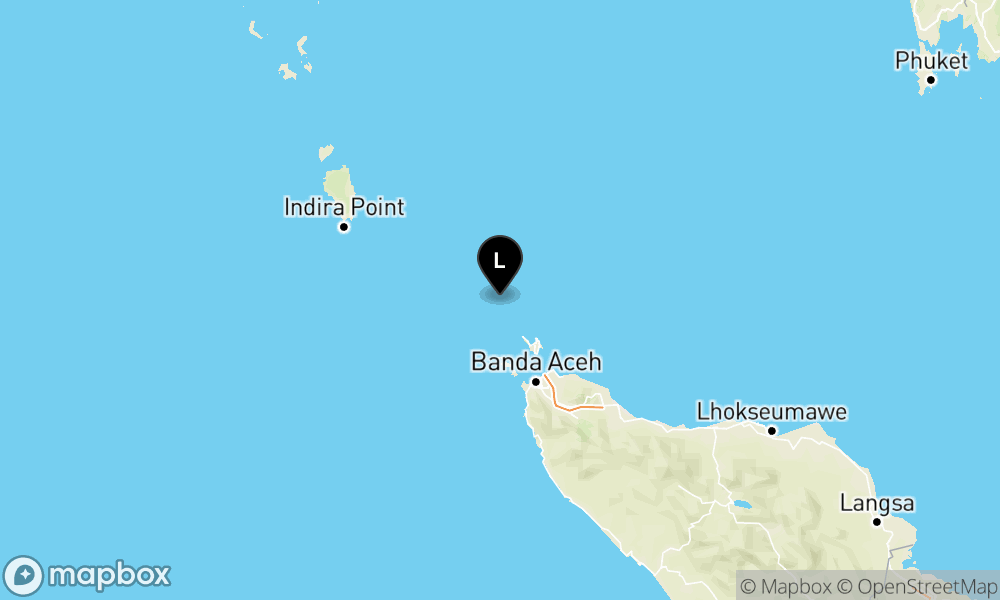 Peta episentrum gempa M4.6 — Pusat gempa berada di 45 Km Barat Laut Kota Sabang