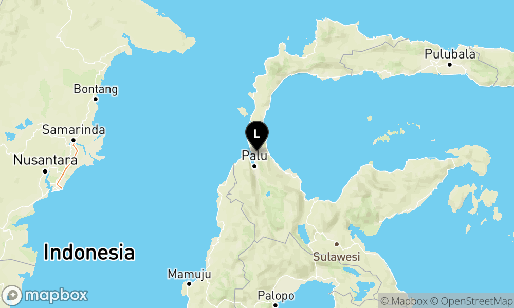 Peta Gempa Pusat gempa berada di darat 32 km tenggara Donggala