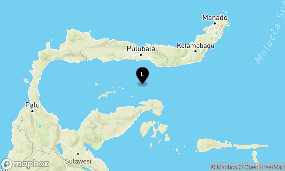 Peta Gempa Pusat gempa berada di laut 87 km barat daya Bonebolango