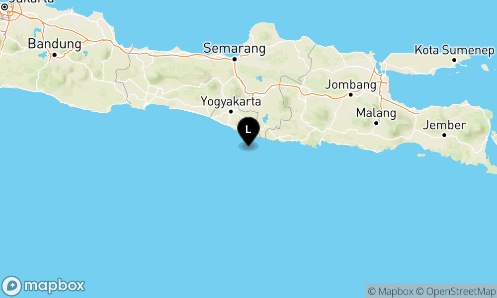 Peta Gempa Pusat gempa berada di laut 43 km Tenggara Gunungkidul