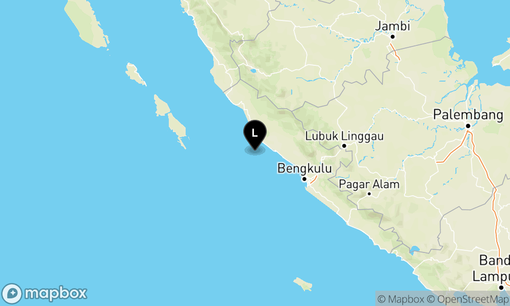 Peta Gempa Pusat gempa berada di laut 76 km barat laut Bengkulu Utara