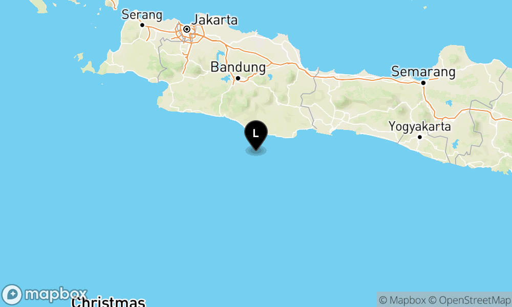 Peta Gempa Pusat gempa berada di laut 77 km barat daya Kab. Pangandaran