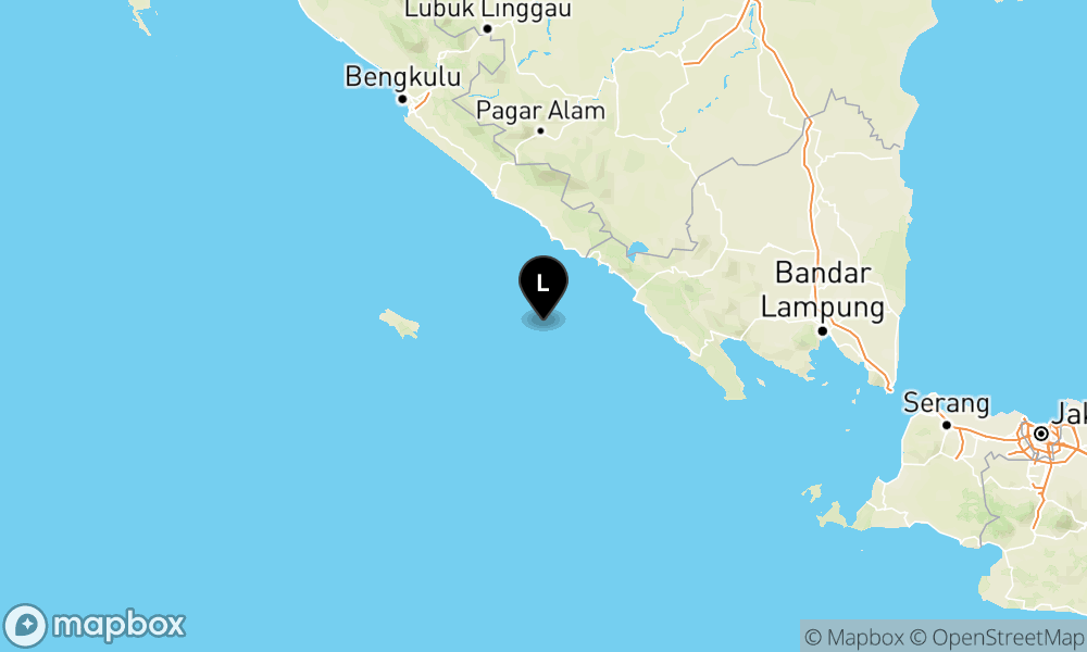 Peta Gempa Pusat gempa berada di laut 69 km barat daya Kaur