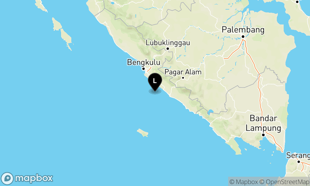 Peta Gempa Pusat gempa berada di laut 36 km barat daya Seluma