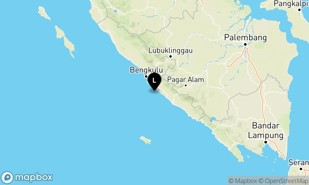 Peta Gempa Pusat gempa berada di laut 18 km barat daya Seluma