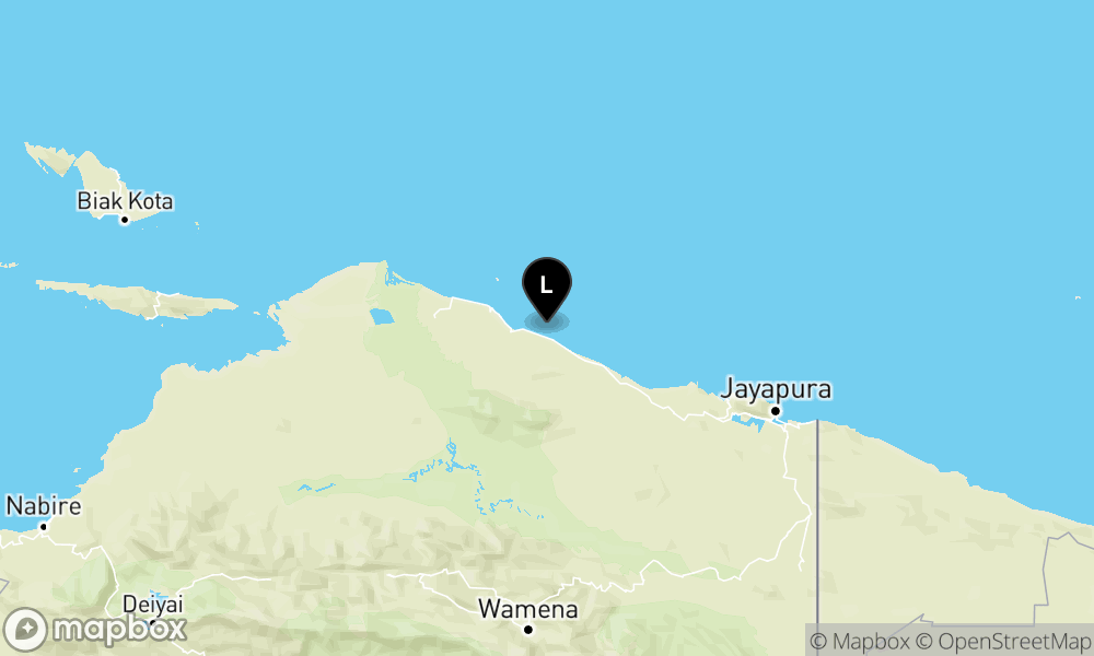 Peta Gempa Pusat gempa berada di laut 37 km tenggara Sarmi