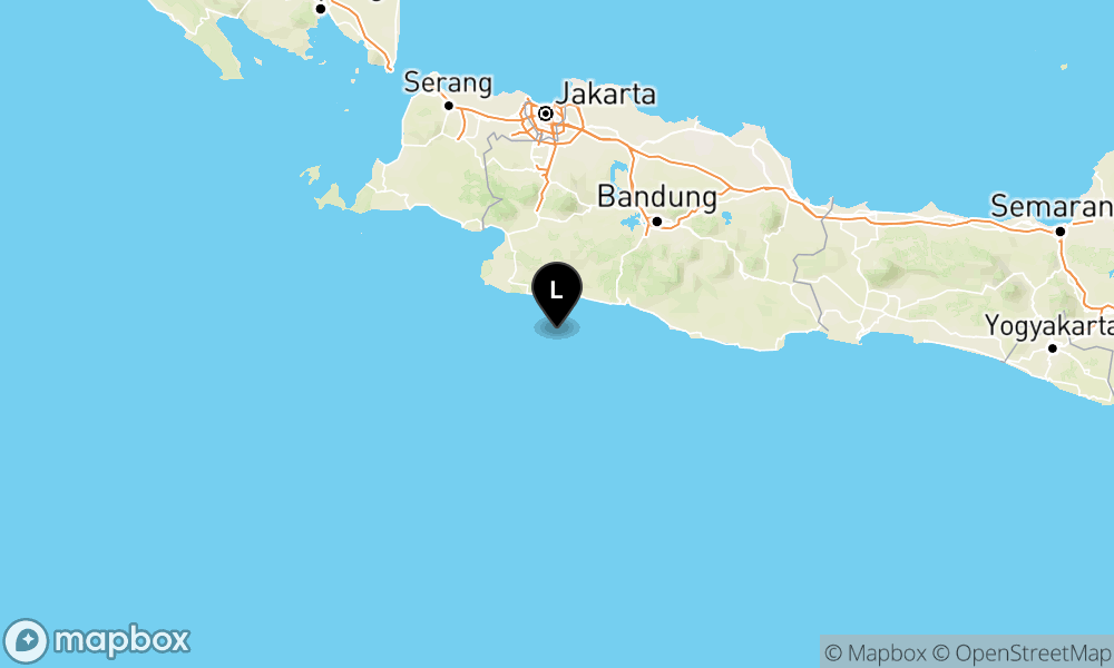 Peta Gempa Pusat gempa berada di laut 87 km Barat Daya Kota Sukabumi