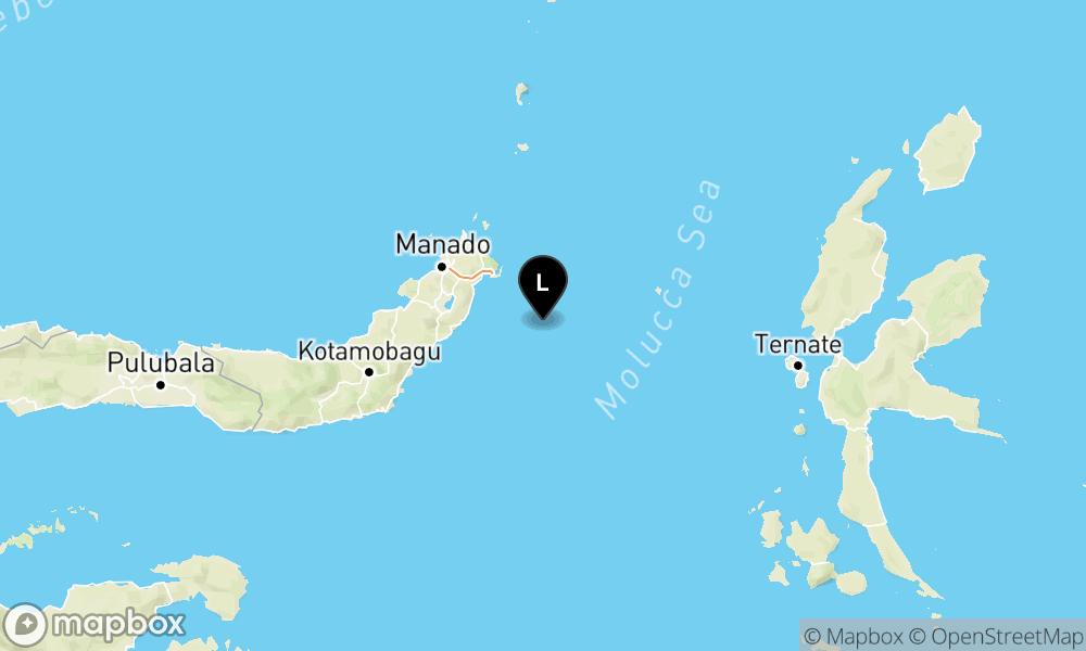 Peta Gempa Pusat gempa berada di laut 63 km tenggara Bitung