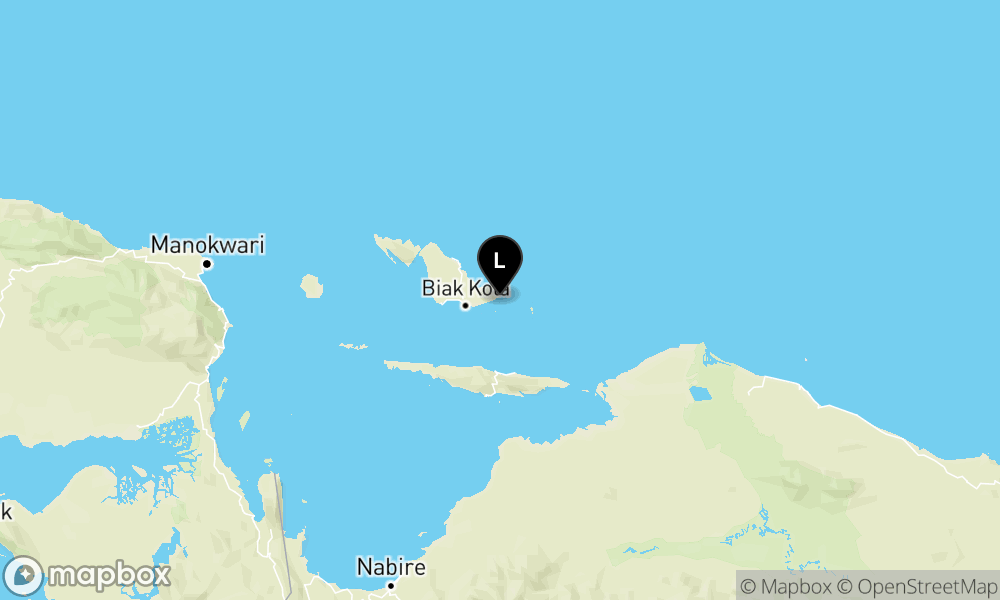 Peta Gempa Pusat gempa berada di laut 29 km timur laut Biak