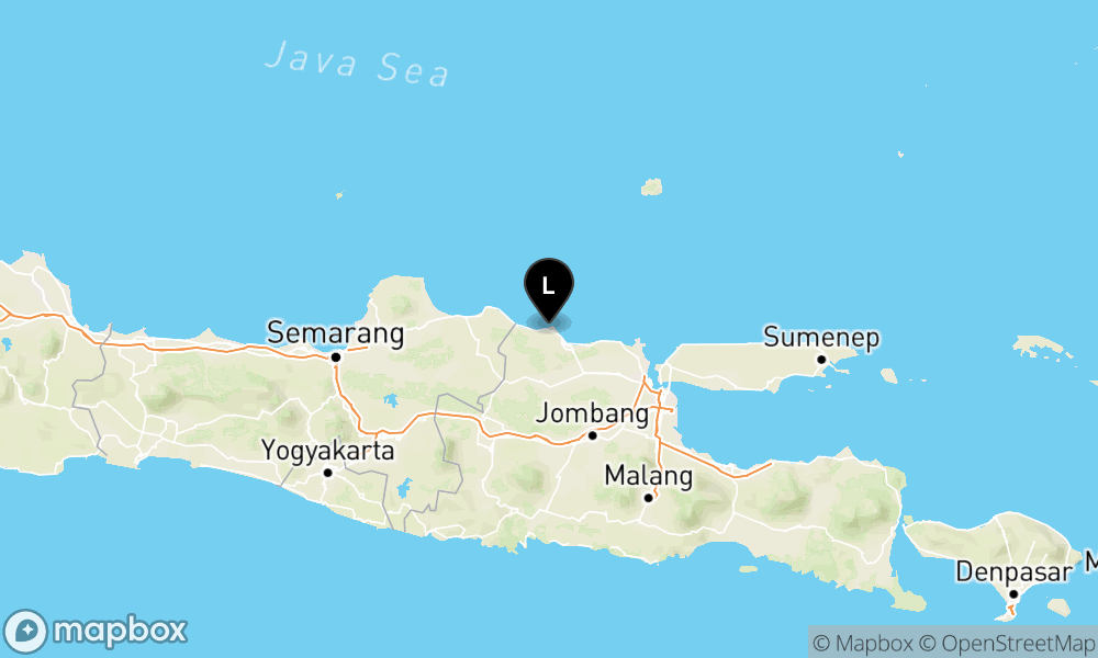 Peta Gempa Pusat gempa berada di darat 16 km barat laut Tuban