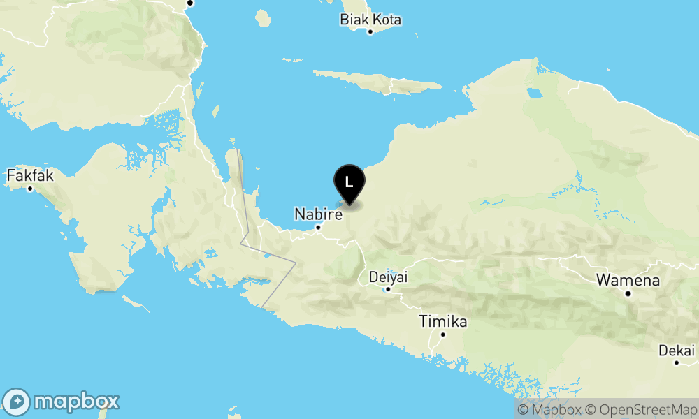 Peta Gempa Pusat gempa berada di darat 44 km timur laut Nabire