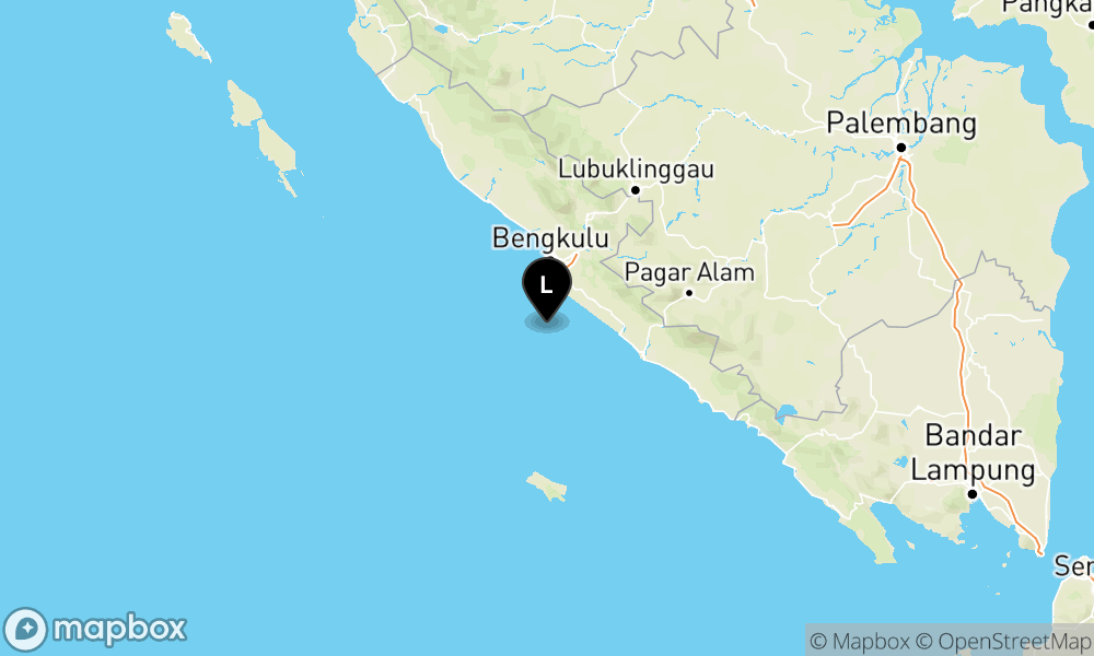 Peta Gempa Pusat gempa berada di laut 43 km barat daya Seluma