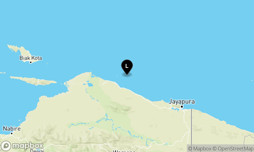 Peta Gempa Pusat gempa berada di laut 43 km timur laut Sarmi