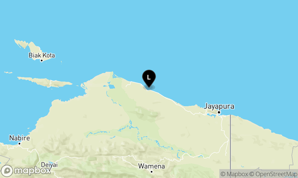Peta Gempa Pusat gempa berada di laut 15 km tenggara Sarmi