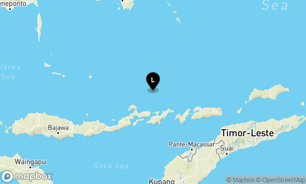 Peta Gempa Pusat gempa berada di laut 76 km timur laut Larantuka