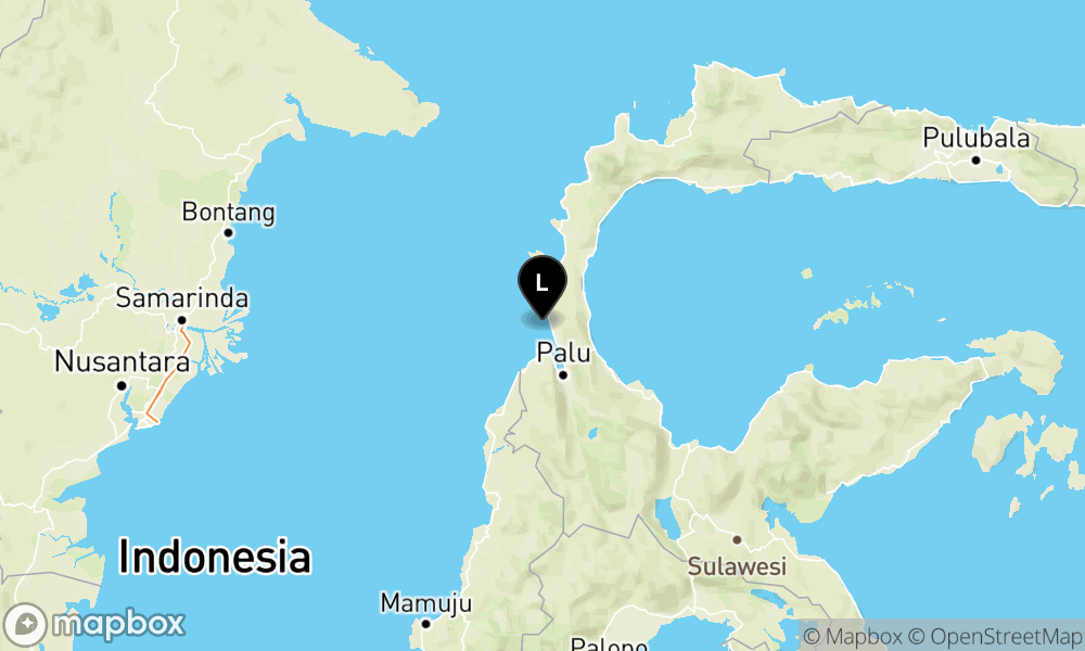 Peta Gempa Pusat gempa berada di laut 18 km BaratDaya Donggala