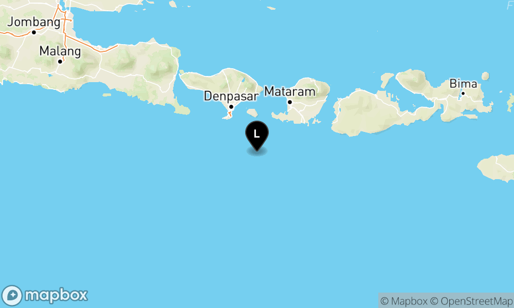 Peta Gempa Pusat gempa berada di laut 75 km tenggara Kuta Selatan