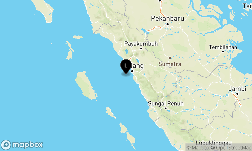 Peta Gempa Pusat gempa berada di laut 25 km Barat Daya Padang