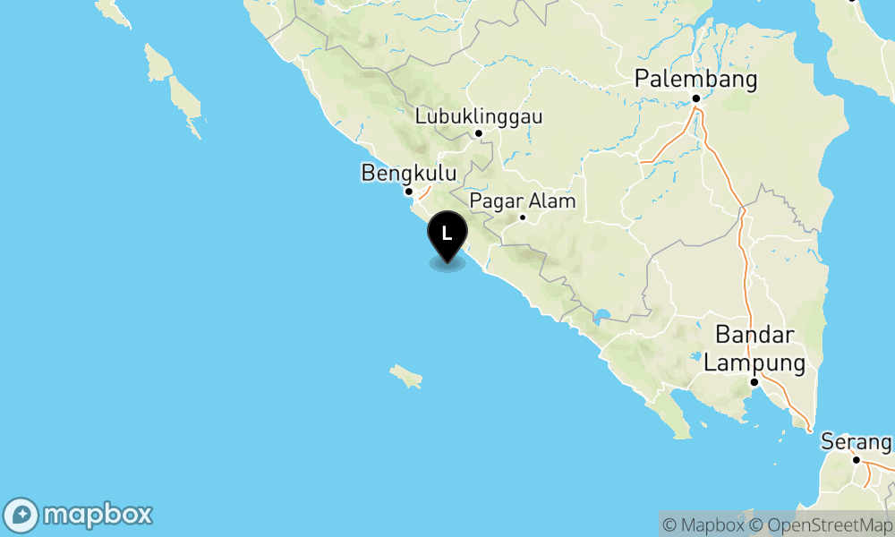 Peta Gempa Pusat gempa berada di laut 34 km barat Bengkulu Selatan