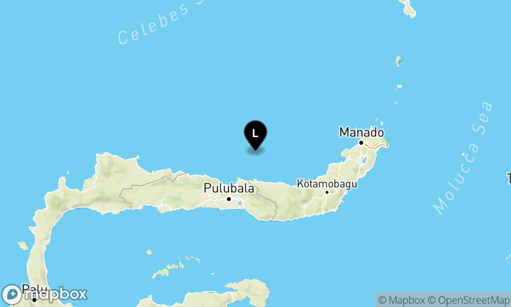 Peta Gempa Pusat gempa berada di laut 47 km utara Boroko-Bolmut