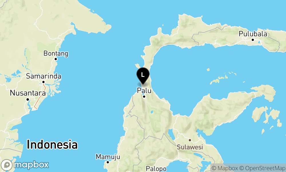 Peta Gempa Pusat gempa berada di darat 21 km selatan Donggala