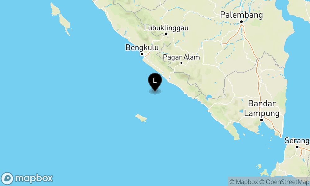 Peta Gempa Pusat gempa berada di laut 50 km BaratDaya Bengkulu Selatan