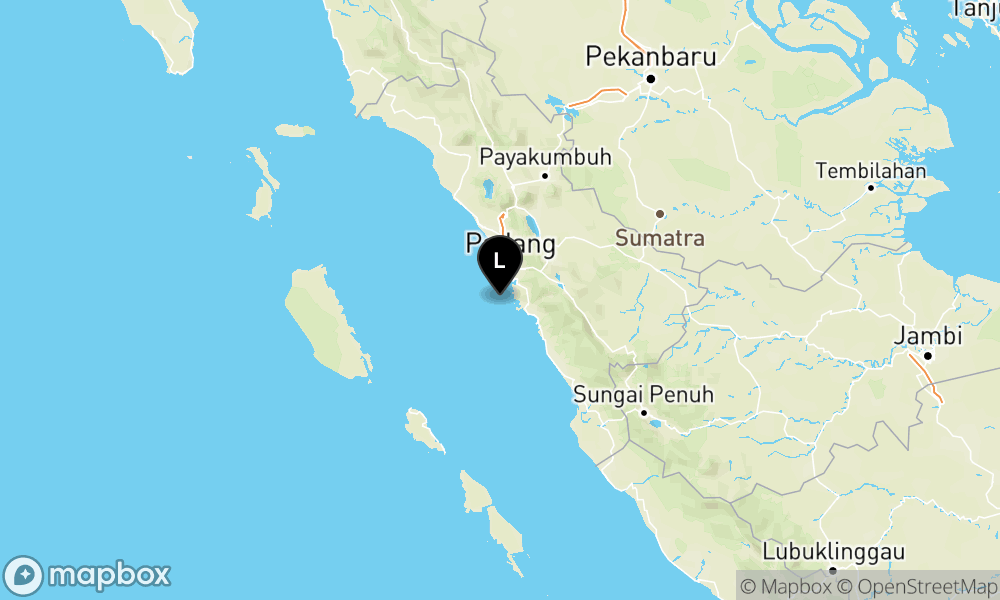 Peta Gempa Pusat gempa berada di laut 37 km barat laut Pesisir Selatan