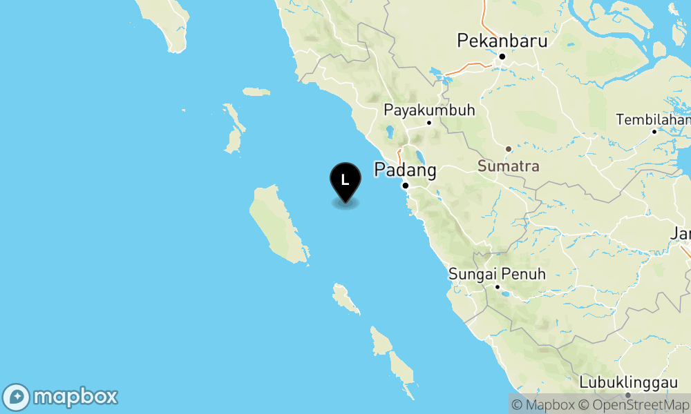 Peta Gempa Pusat gempa berada di laut 77 km Barat Daya Pariaman
