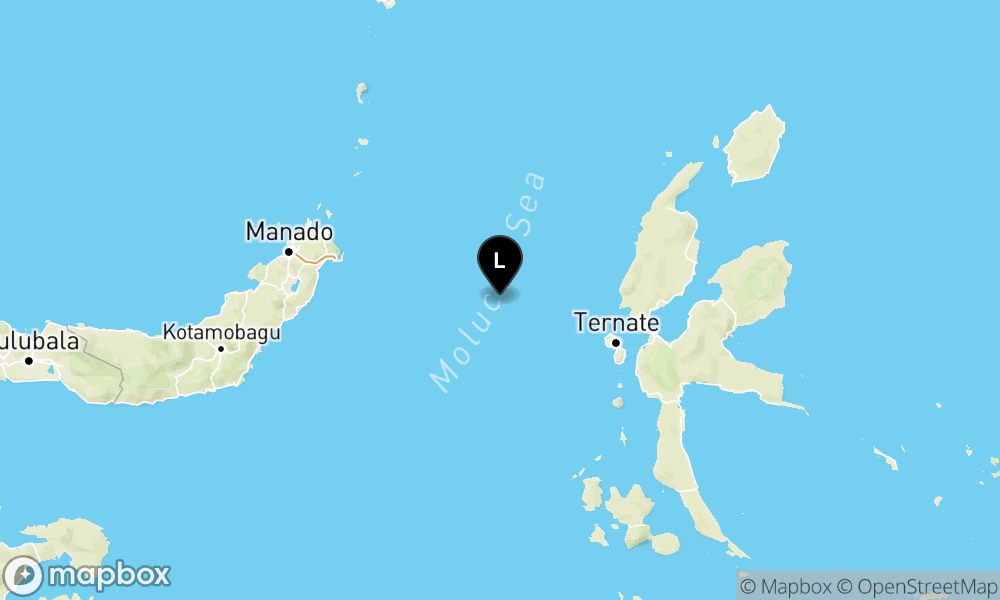 Peta Gempa Pusat gempa berada di laut 106 km barat Ternate
