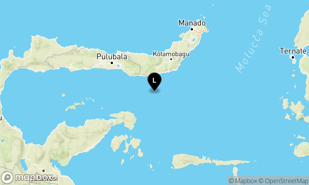 Peta episentrum gempa M5.8 — 53 km BaratDaya BOLAANGUKI-BOLSEL-SULUT