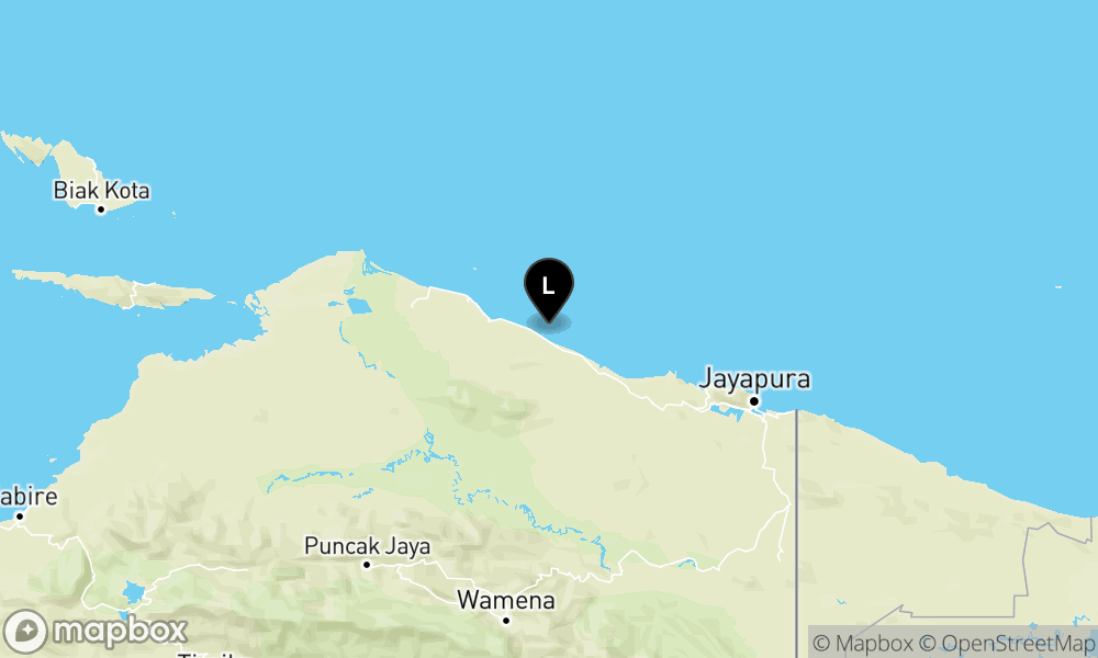 Peta episentrum gempa M5.4 — 57 km Tenggara SARMI-PAPUA