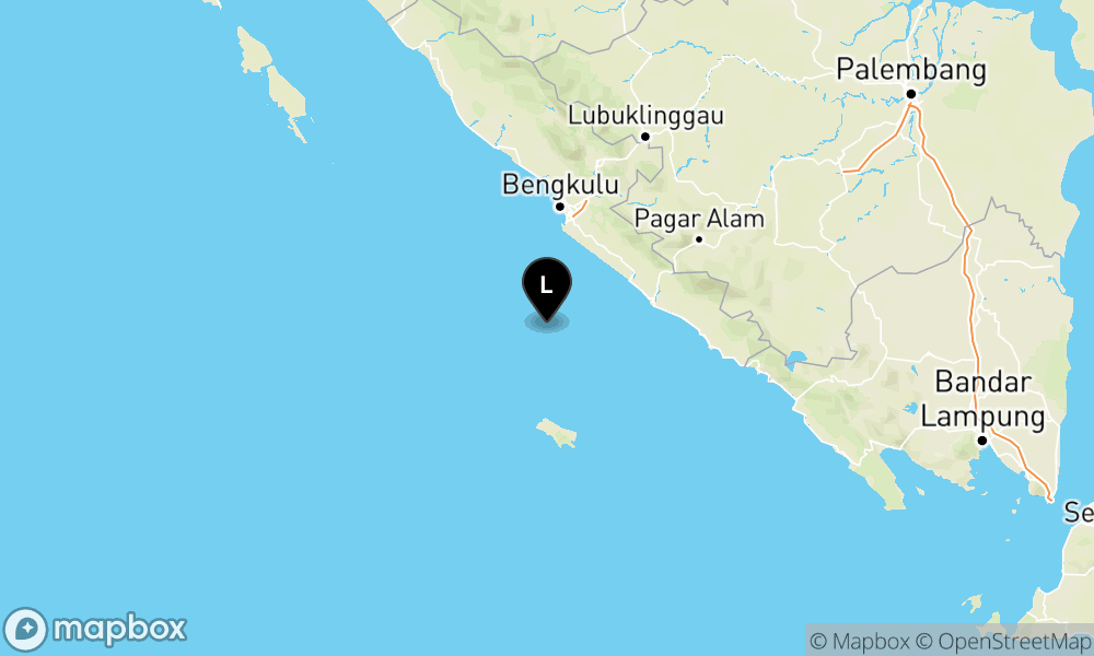 Peta episentrum gempa M4.5 — Pusat gempa berada di laut 78 km utara Enggano