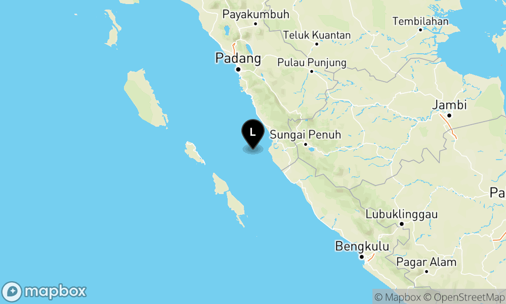 Peta Gempa Pusat gempa berada di laut 72 km barat laut Mukomuko