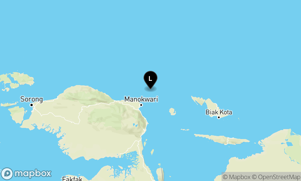 Peta Gempa Pusat gempa berada di laut 54 km timurlaut Manokwari
